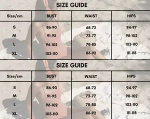 Comprehensive size guide for women's long sleeve floral surfing swimsuit set in sizes S-XL