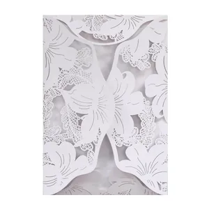 Elegant Laser Cut Floral Hollow Invitation Cards Envelopes Artificial Pearl Paper Lace Design Wedding Birthday Party Invitations