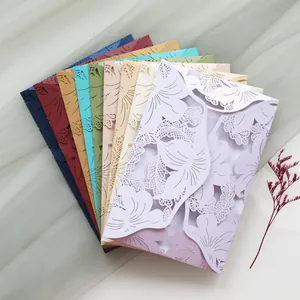 Elegant multicolor laser-cut floral invitation covers for weddings and business events.