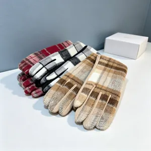 Detailed view of warm checkered wool gloves with touchscreen tips in various stylish colors