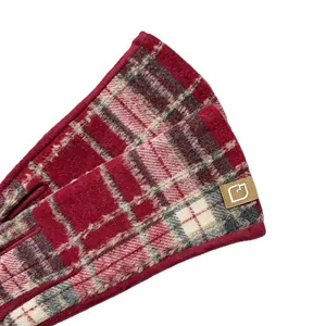 Elegant red plaid woolen touch screen gloves for women with soft cashmere texture