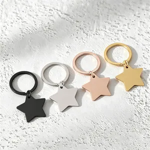 Polished Stainless Steel Pentagram Star Keychain Metal Key Ring DIY Blank Material Star Pendant Holiday Gift Men Women Accessories