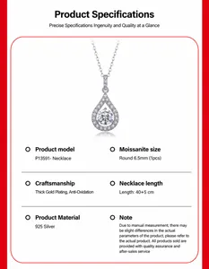 Specifiche dettagliate della collana a goccia in argento S925 con pietra moissanite da 6,5 mm