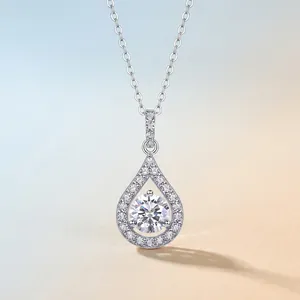 Elegante collana con pendente a goccia in argento sterling S925 e moissanite donna