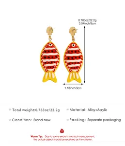 Détail des boucles d'oreilles poisson tropical coloré avec dimensions et spécifications