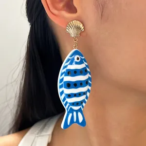 Boucles d'oreilles pendantes poisson tropical style marin à rayures