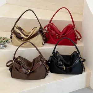 Fashionable women's casual shoulder and crossbody bags in beige, red, brown, and black