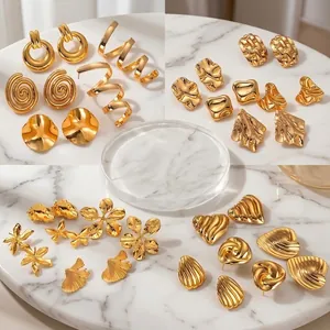 Statement Gold Plated Stainless Steel Earrings For Women Geometric Spiral Floral Heart Ginkgo Leaf Vintage Chic Fashion Jewelry Earrings
