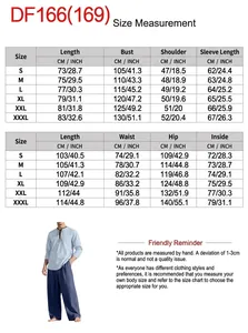 Detailed size chart for men's long sleeve cotton linen henley shirt and pants set