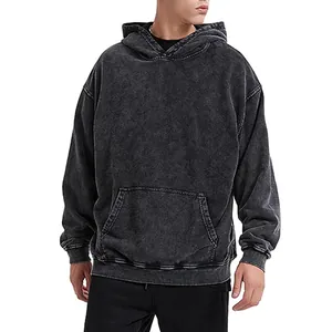 Sweat à capuche oversize vintage en coton 320g délavé à l'acide avec poche kangourou