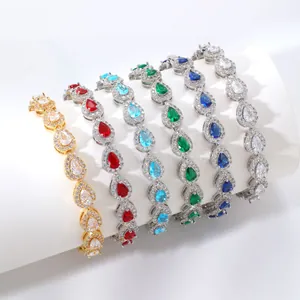 Elegante Bracciale in Lega Zirconia a Goccia per Donna Taglio a Pera Halo Cristallo Braccialetto a Maglie Matrimonio Festa Gioielli