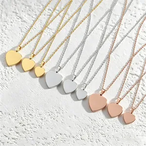 Minimalist Stainless Steel Heart Pendant Necklace For Women Men Electroplated Metallic Texture Daily Jewelry Accessory Gift