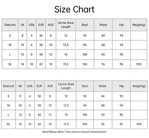 Detailed size guide for halter neck chiffon dress with measurements in centimeters and inches