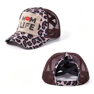 Casquette de Baseball Femmes avec Trou de Queue de Cheval Entrecroisé Maille Respirante Réglable Chapeau de Soleil
