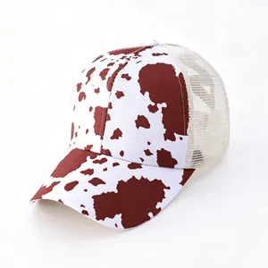 Casquette de baseball en maille à imprimé vache pour femmes avec dos respirant sport