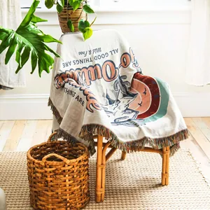 Bohemian Gewebte Decke Baumwoll Polyester Mischung Vintage Naturmuster Für Camping Picknick Sofa Deko Haus Wandteppich