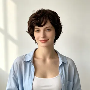 Macro view showing the natural texture of a short wavy brown synthetic wig for women
