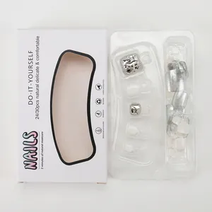 Coffret complet de faux ongles pour pieds argentés et blancs, 24 pièces avec emballage