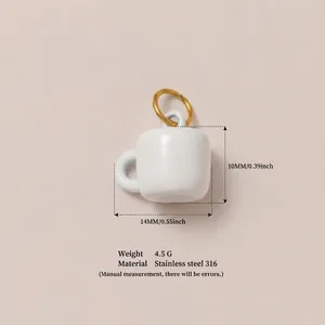 Ciondolo tazza da caffè in acciaio inossidabile bianco con anello dorato per gioielli