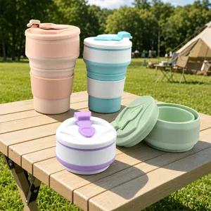 Tasse Café Pliable Silicone Bouteille Eau Portable Avec Couvercle Étanche Et Manchon Isolé Pour Voyage Plein Air Camping
