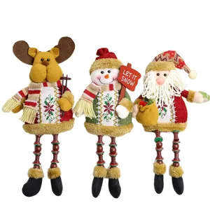 Set of 3 Christmas plush dolls featuring Santa, Snowman and Moose with dangling legs.
