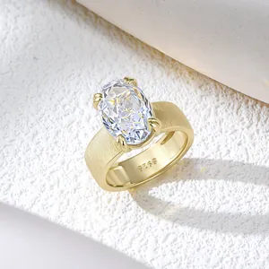 Macro detail of an S925 sterling silver ring with a large oval ice-flower cut zircon