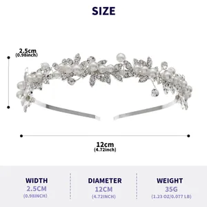Dimensions détaillées montrant la largeur et le diamètre du serre-tête de mariée