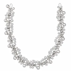 Serre-tête de mariée en argent tissé à la main avec strass et perles de cristal