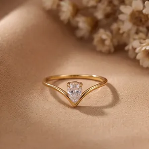 Elegant 18K gold plated V-shaped ring featuring a sparkling pear-cut zircon for women