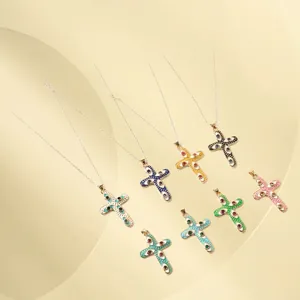 Multi-color enamel cross necklaces with evil eye design, adjustable clavicle chains for women.