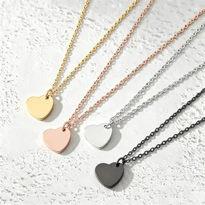 Minimalistische Edelstahl Herz Anhänger Halskette Für Damen Polierte Geometrische Kreuz Kette Schmuck Gold Silber Roségold Schwarz