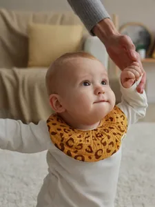 Baby Bibs Pure Cotton Muslin Waterproof Leopard Print Snap Fastener Soft Infant Saliva Towels Ruffle Design