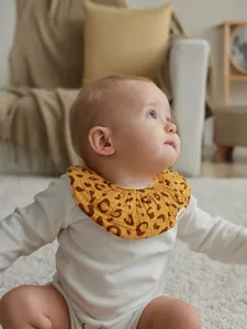 Stylish leopard print ruffled cotton baby bib for newborns and infants