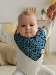 A-grade pure cotton waterproof baby bib featuring a teal leopard print pattern for newborns