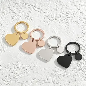 Minimalist Stainless Steel Heart And Round Pendant Keychain For Women Men DIY Blank Laser Engraving Metal Keyring Fashion Jewelry Gift