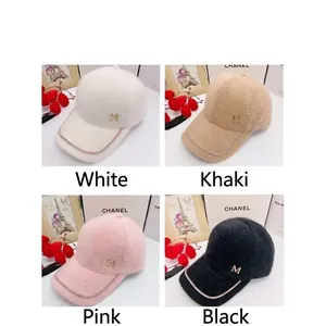 Warm fuzzy mink velvet baseball cap with rhinestone chain and M logo in 4 colors