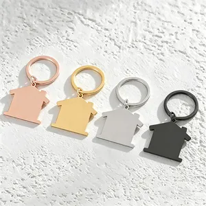 Stainless Steel House Shaped Keychain Blank For Engraving DIY Mirror Polished Metal Key Ring Gift For Homeowner Women Men