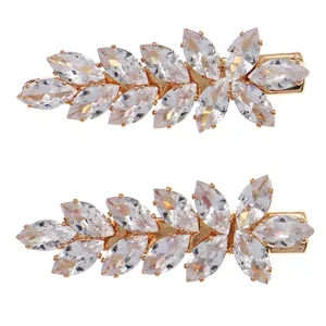 Elegant gold-tone zircon wheat ear hair clips for weddings and daily wear