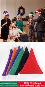 Set of multi-color non-woven Christmas hats for holiday party celebrations and gifts.