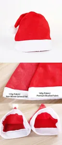 Detail view comparing 110g non-woven and 160g brushed fabric Christmas Santa hats