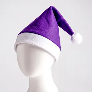 Classic purple and white plush Santa hat for Christmas parties and holiday decorations.