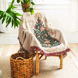 Christmas Woven Throw Blanket Cotton Jacquard With Tassels Festive Pattern Multi-functional Sofa Bed Camping Tapestry