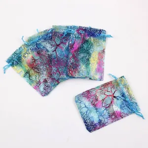 Geschenkbeutel aus Organza mit bunten Korallenmustern für Schmuck und Kosmetikverpackungen