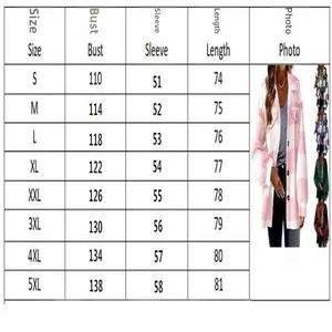 Detailed size chart for women's plaid sherpa jacket with bust and sleeve measurements.