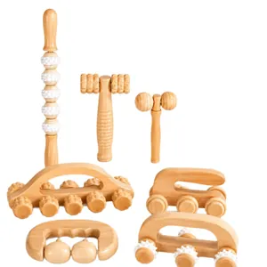 Professional 6-piece wooden body massage tools set for muscle therapy and relaxation