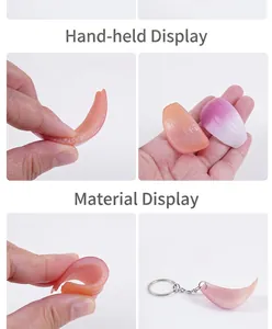Detail views of soft artificial onion slice models and keychains with realistic texture