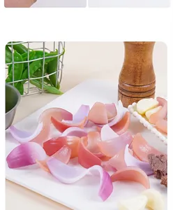 Close-up of realistic artificial onion slices for play food photography