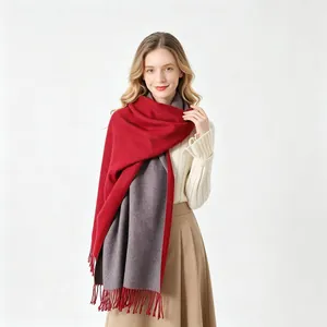 Sciarpa Invernale Spessa da Donna Scialle Pashmina Reversibile Morbido Avvolgente in Imitazione Cashmere Con Nappine Tinta Unita