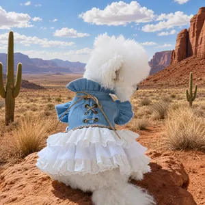 Sweet Pet Dog Cat Denim Lace Dress Floral Strawberry Heart Embroidered Princess Tutu Skirt For Small Medium Pets Clothes
