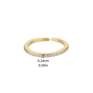 Detailed close-up of 18K gold plated zircon ring band showing 0.24cm width measurement